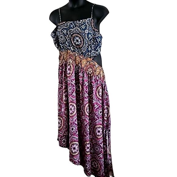 Anthropologie Asymmetrical Midi Slip Dress - Size 2X, Boho Mixed Print, NWT - Picture 2 of 8